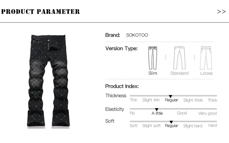 Men's Crystal Boot Cut Jeans Punk Black Stretch Denim Pants Rivet Slim Flared Trousers Fashionable Bootcut Trousers — image 7