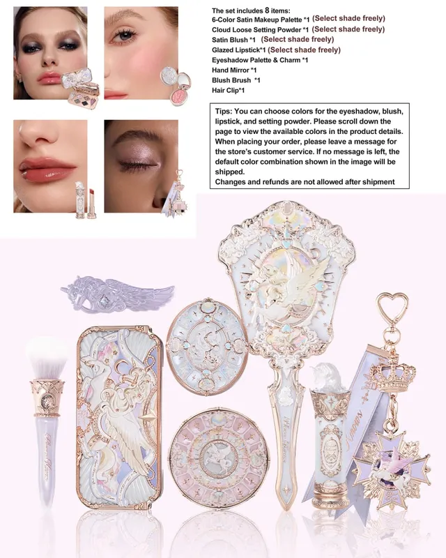 Flower Knows Knight Unicorn Treasure Chest Set Luxury Makeup Gift Set Satin Blush Palette Glazed Lipstick Beauty Collection — image 7