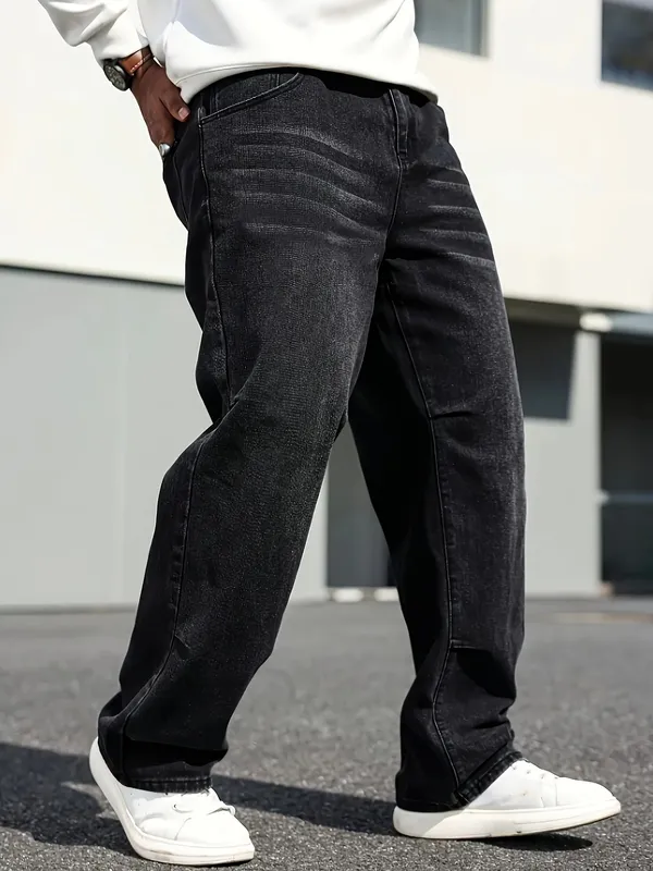 Men's Classic Straight-Leg Jeans - Cotton Blend Dark Blue Denim Non-Stretch All-Season Wear Comfort Fit with Slant Pockets — image 3