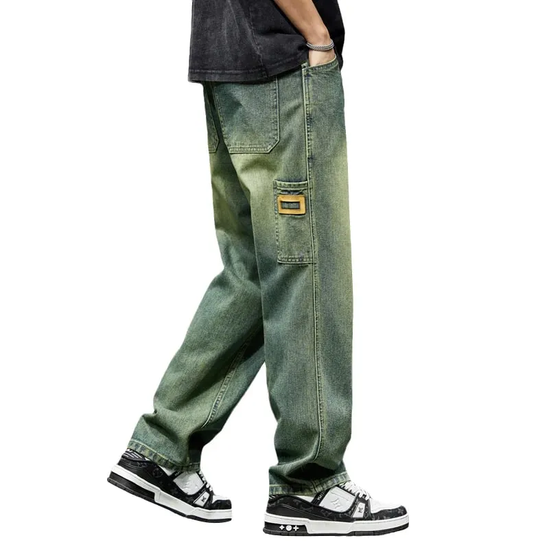 Jeans Men Baggy Pants Wide Leg Autumn Straight Loose Fit Retro Blue Denim Pants Streetwear Fashion Pockets Vintage Man Clothes