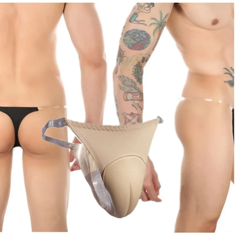 Men's Detachable Adjustable Transparent Silicone Elastic Straps T-back Camel Toe Control Thong Gaff TG Crossdresser Panty