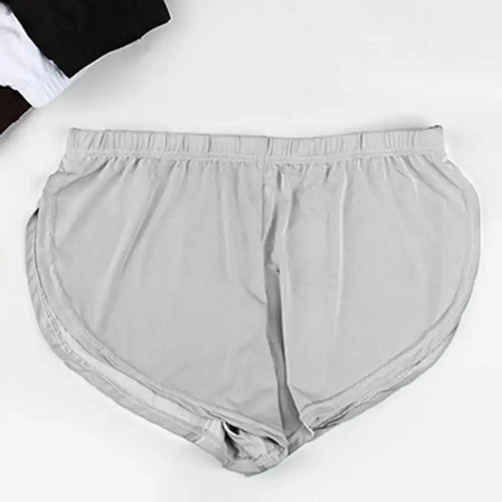 Homens cor sólida respirável shorts de cintura baixa calcinha elástica cintura lateral split gelo seda lounge shorts cuecas pijamas — image 9