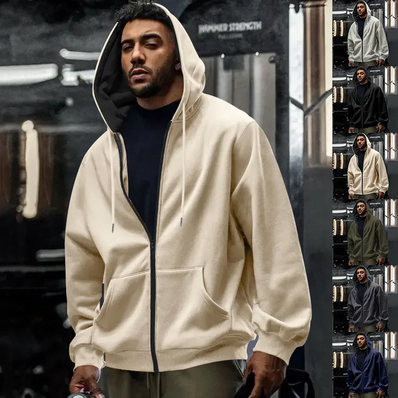Baru 2026 Musim Gugur Kasual Lelaki Lengan Panjang Zip Bertudung Kot Sweatshirt Fesyen Lelaki Luaran Pakaian Sukan Jaket Hoodies — image 45