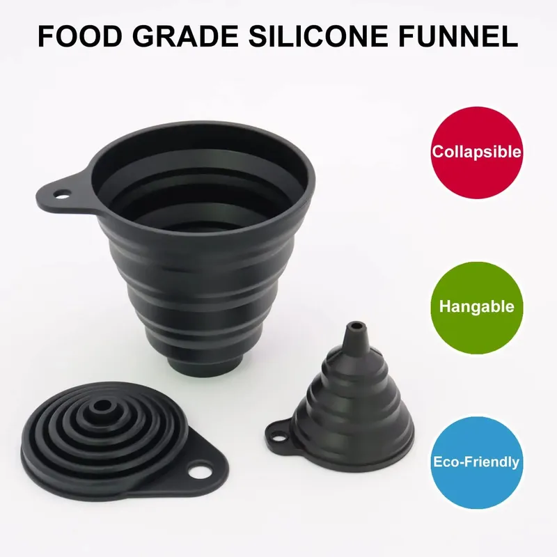 3 Pcs Kitchen Funnel Set Silicone Collapsible Funnel for Kitchen Use Filling Bottles Canning Cooking and Water Powder Transfer