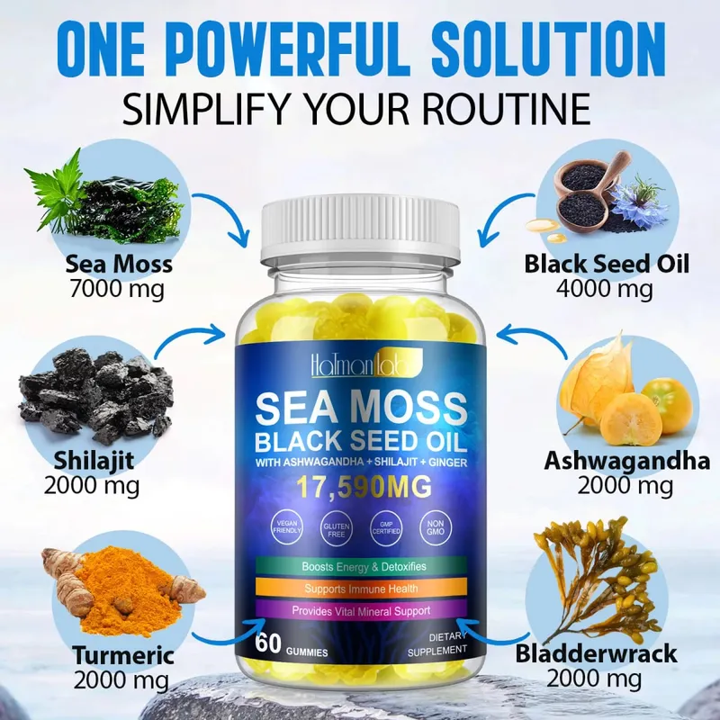 HalmanLabs Sea Moss Black Seed Oil Gummies with Vitamin C and Vitamin D for Immune Health and Vital Mineral Support 60 Gummies — image 5