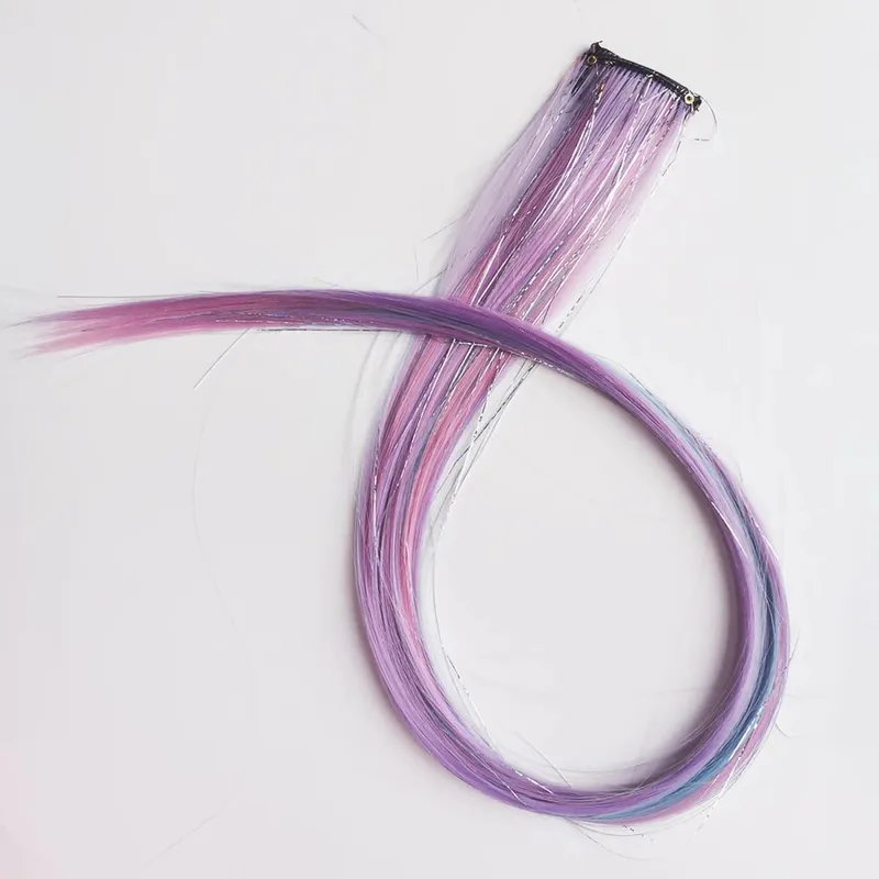 Unicorn Clip in Colored Hair Extensions Mixed Silver Tinsels Synthetic Rainbow Hair Holiday Party Highlights for Women Girls — image 5