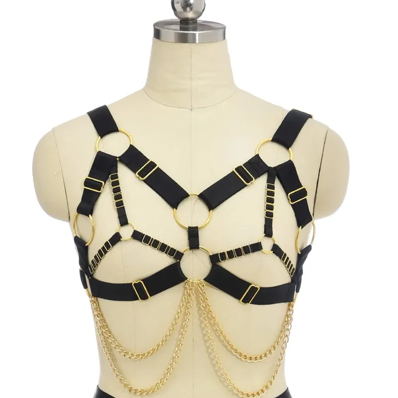 Gothic Elastik Body Harness Cage Bra Hollow Laraskan Set Pakaian Dalam Seksi Punk Halloween Feather Performance Pakaian Bondage Harness — image 14