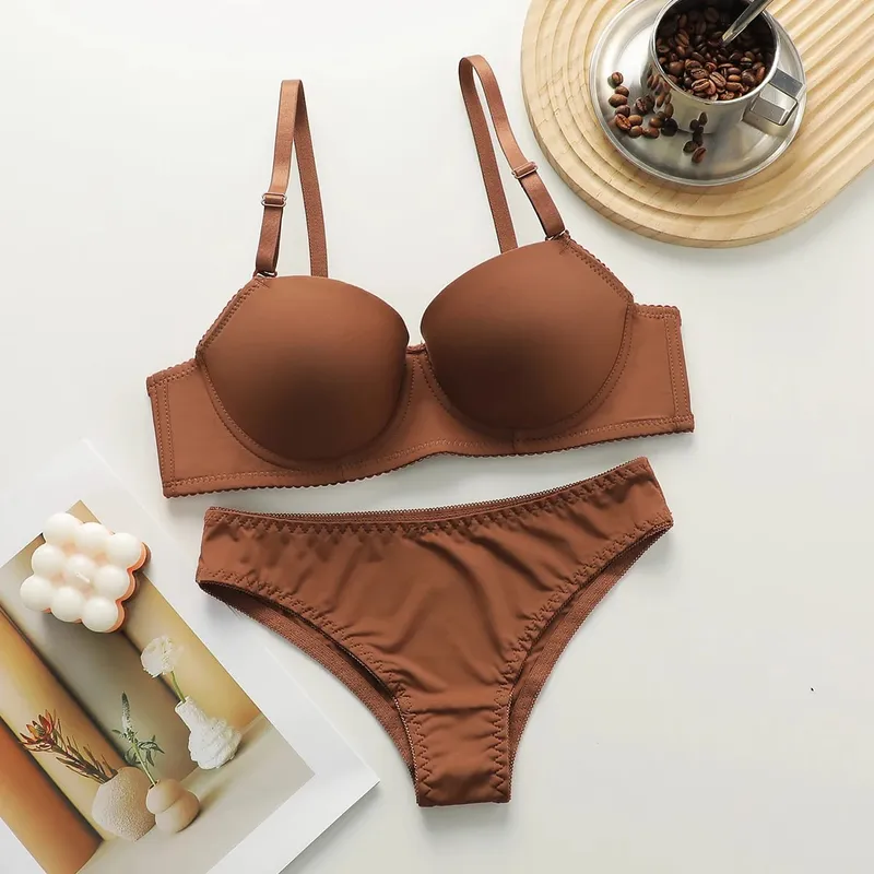 New Hot Selling Solid Color Daily 2-piece Set with Steel Rim push up Bra for Women Underwear Set J2611 — image 9