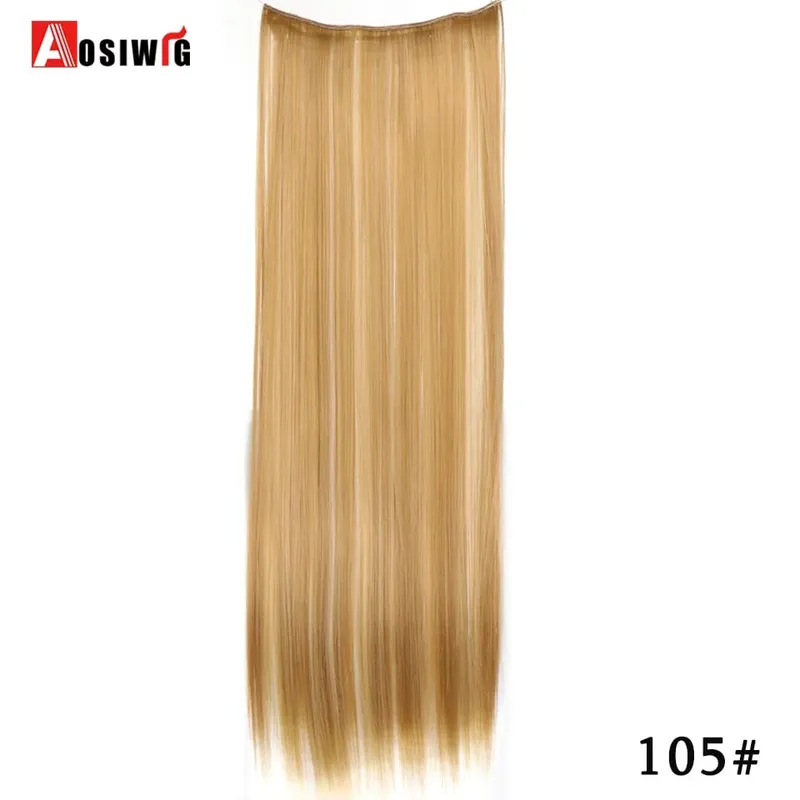 Apliques de cabelo falsos naturais longos e retos, preto, marrom, alta temperatura, sintético, 5 clipes em extensões de cabelo para mulheres