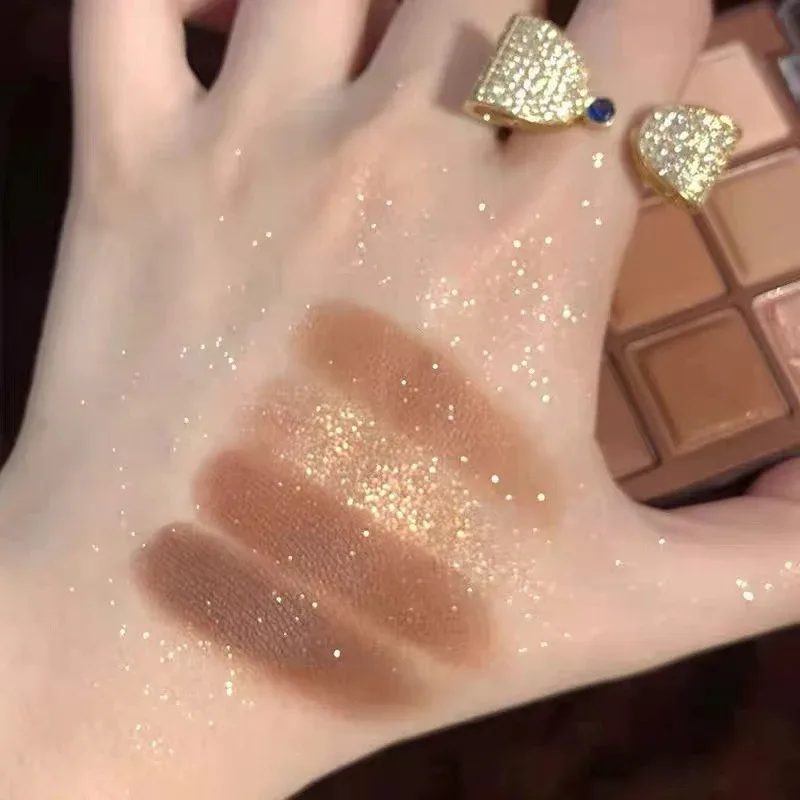 9 Colors Glitter Eyeshadow Palette Chocolate Brown Shimmer Matte Acrylic Eye Shadows Palette Waterproof Korean Makeup Cosmetics — image 6