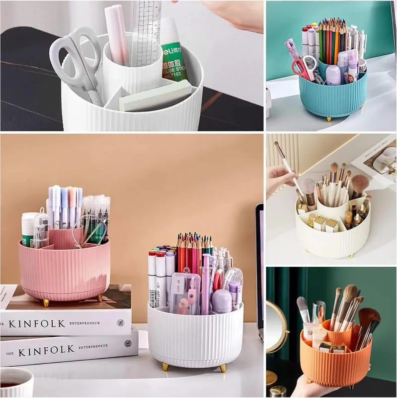 360° Rotating Makeup Tool Storage Box Desktop Organizer Cosmetic Brushes Holder Lipstick Eyebrow Pencil Holder Jewelry Container — image 4