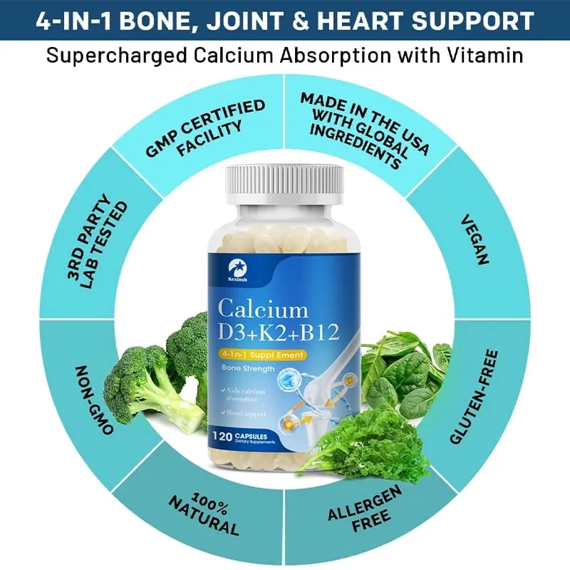 Kexinsh Vitamin D3K2 Capsules Vb12 Calcium Support Calcium Absorption Bone Teeth Heart Brain Health Joints Immune Function — image 4