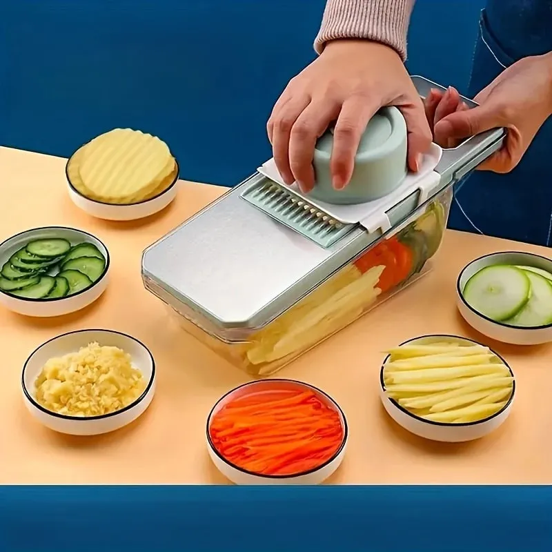 7pcs Stainless Steel Multi-Function Vegetable Slicer And Grater Set with Interchangeable Blades Manual Kitchen Gadget Tool Kit