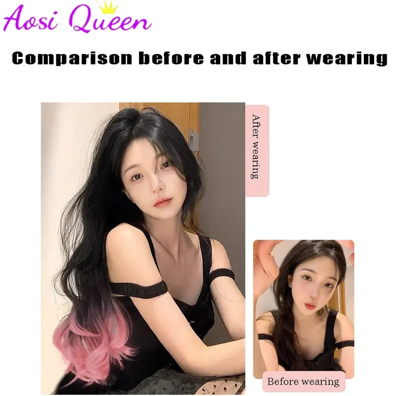 Synthetic Gradient Parisian Painting Dyed Wig Hair Extension Natural Fluffy One Piece Big Wave Long Curly Hair Extension Piece — image 3