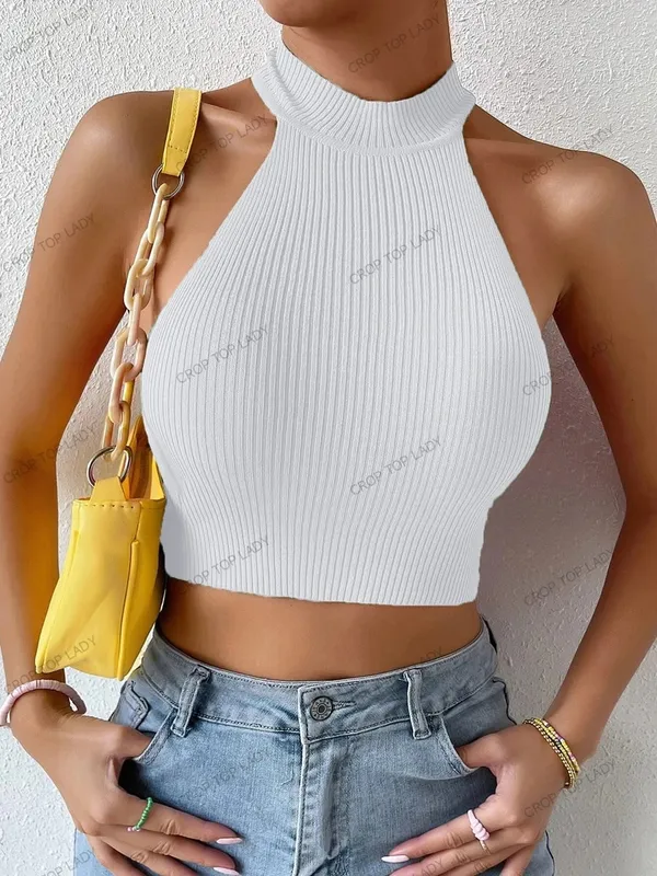 2026 Spring Women Basics Solid Casual Sexy Ribbed Knit Sleeveless Corset Halter Crossfit Crop Tops Y2k Clothes Femme Tank Top — image 19