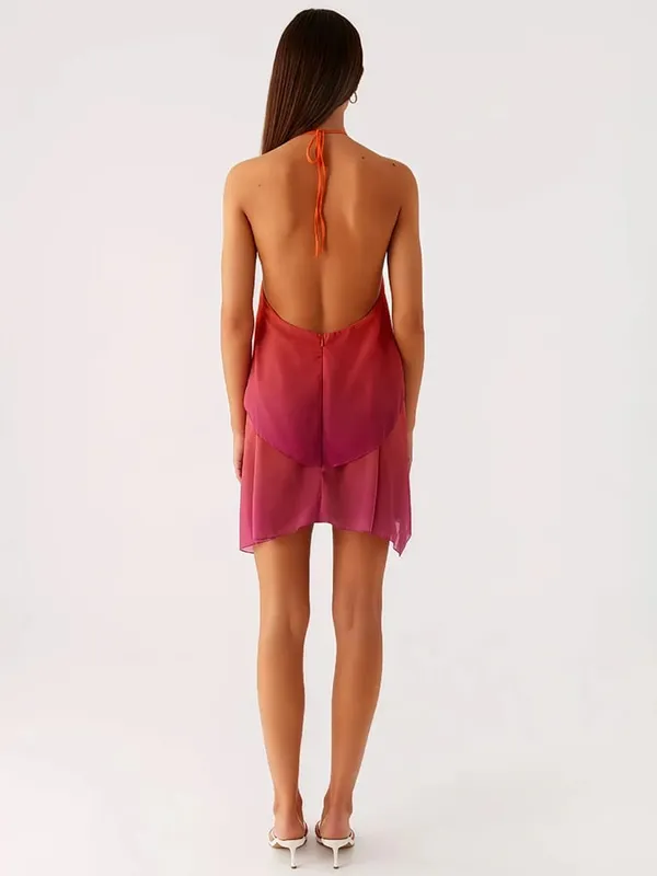 Mozision Gradient Halter Backless ชุดมินิเซ็กซี่ผู้หญิงชุด Elegant ตาข่ายซิป Off-ไหล่แขนกุด Club Party Dresses — image 5
