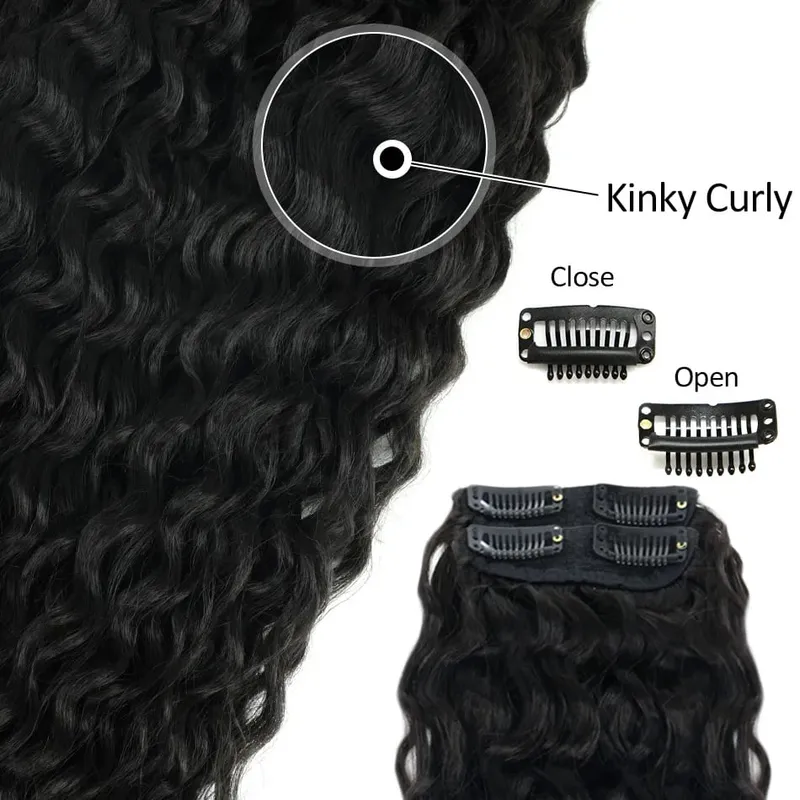 Synthetic Clip In Fitting Extension Full Head Long Kinky Curly Wig Fake False Hair Pieces Clip-on Black Brown Hairpin For Women — image 6