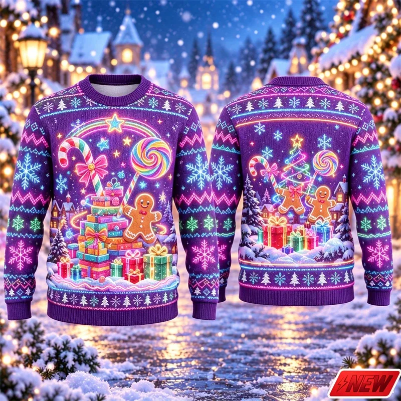 3d Print Christmas Tree Ugly Sweater Men Merry Christmas Trend Crew Neck Sweatshirts Women Neon Snowman Gift Fake Sweater Unisex — image 3