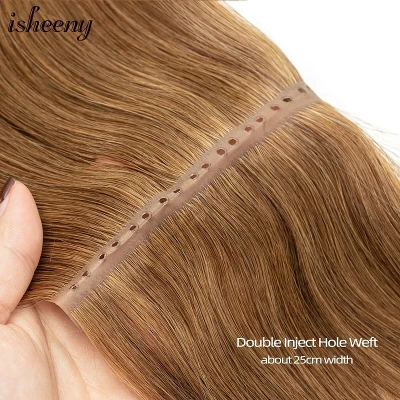 Invisible XO Hole Human Hair 12"-24" Flat PU Skin Weft Hair Extensions Natural Brown Micro Rings Hair Bundles 40-50g Isheeny — image 2