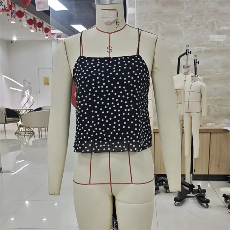 Women Polka Dot Chiffon Cami Top Spaghetti Strap Crisscross Tie Backless Asymmetric Hanky Hem Cropped Camisole Summer Tank Top — image 7