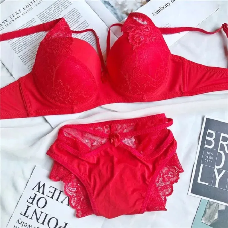 Lingerie Bra Underwear for Women Sexy Section Breathable Female Large Plus Size Lace Push Up Bralette Bra and Panty Set