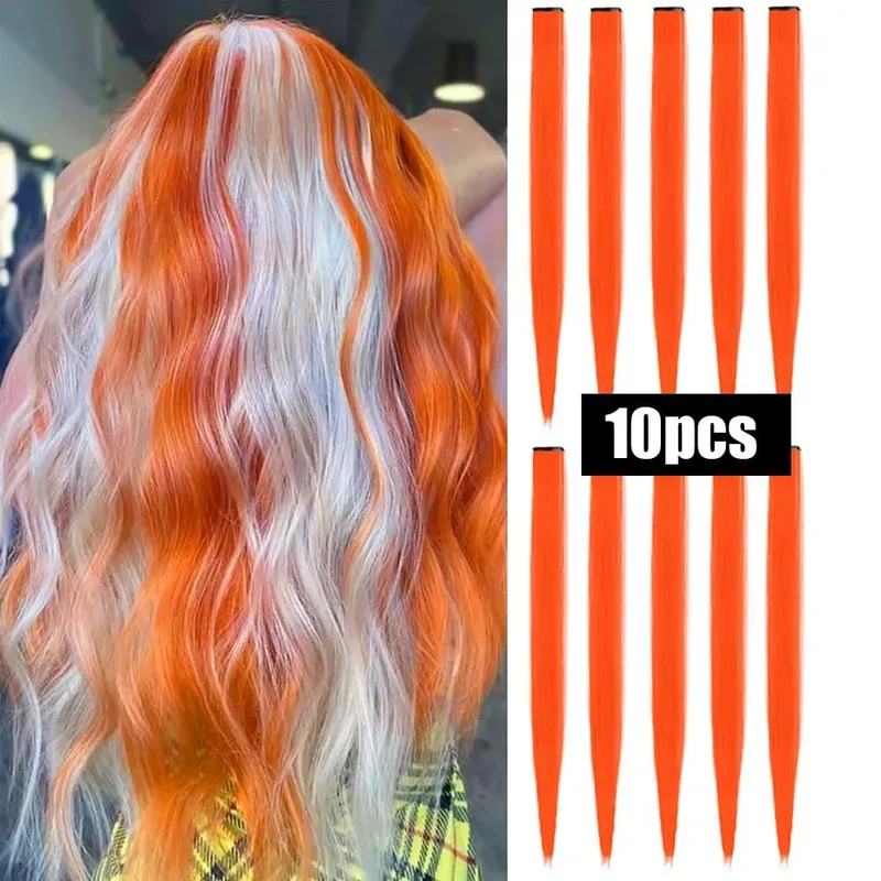 10 PCS Colored Hair Extensions Straight Hairpiece Multi-colors Party Highlights Clip in Synthetic for Women Girls Cosplay Gift — image 19