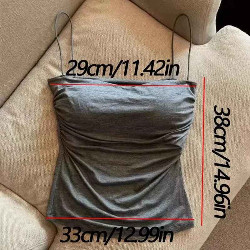 1 Pc Stylish Waist Pleated Corset - Soft support fixed chest pad sleeveless vest Sexy short top with thin straps Solid color — image 7