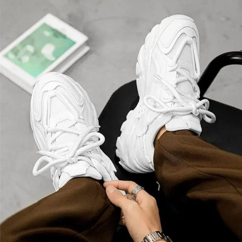 Men's Chunky Sneakers Thick Bottom Lace Up Breathable Vulcanize Shoes Man Autumn Running Sports Shoes Men Casual Non-slip Shoes — image 5