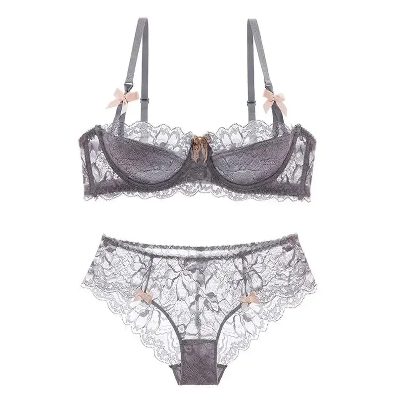 Rabbit Ear AB Cup Pure Desire Girl Bra Set | Pull-up Bra with Bow | Breathable French lace Bra | Anti-slip Cup Date Night — image 12