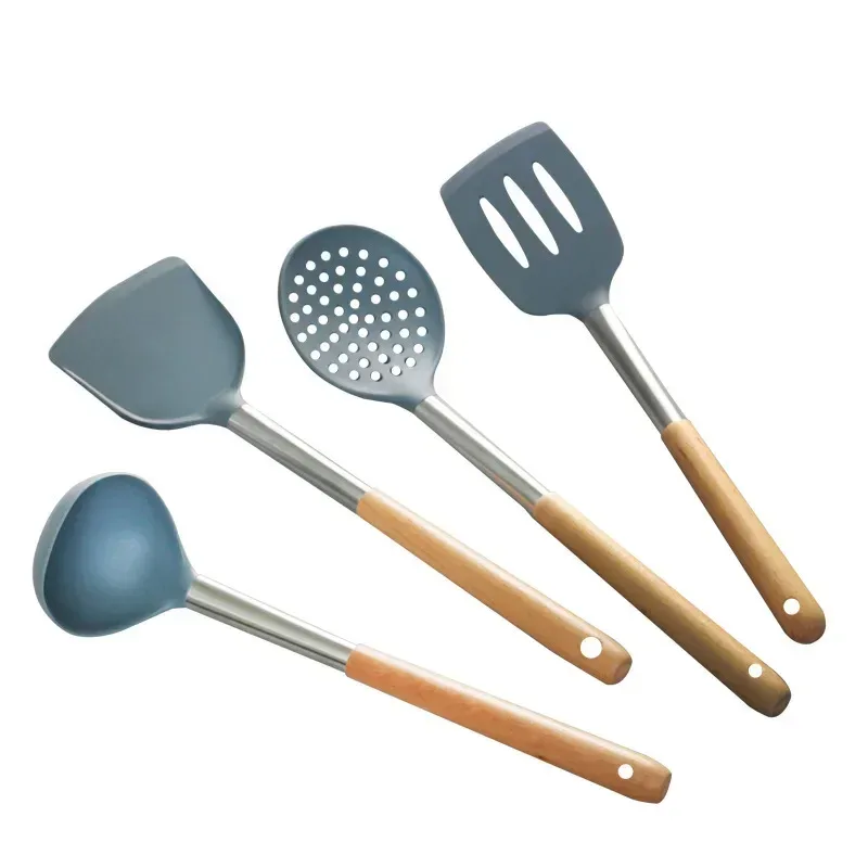 Silicone kitchen utensils silicone spatula wooden handle silicone spatula silicone soup spoon leak spatula non-stick pan — image 5
