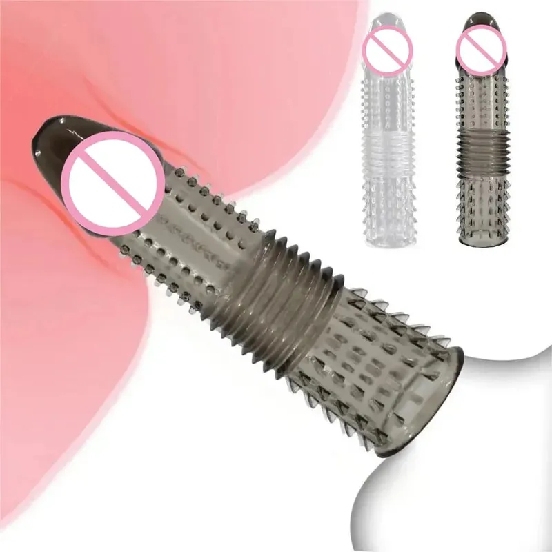 Reusable Penis Extender Enlargement Condom Penis Sleeve Extension Delay Ejaculation Anal Sex Toys For Men No Vibrator For Women — image 2