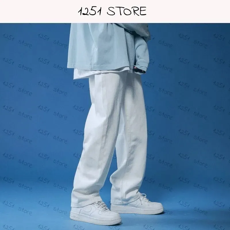 Straight Jeans Men White Loose Unisex Denim Trousers Trend Neutral Jeans Men Baggy Casual Solid Man Women Pants Hip Hop Jeans — image 3