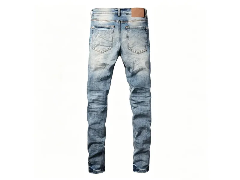 Vaqueros clásicos ajustados y cónicos para hombre, estilo vintage azul claro con lavado degradado, bragueta con botones, estilo High Street