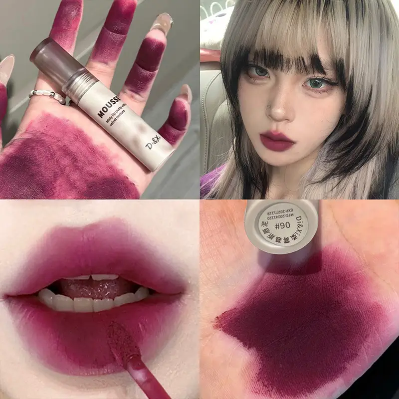 Gothic Matte Black Lipstick Waterproof Mousse Mud Nude Brown Lipstick Dark Purple Punk Lip Gloss Makeup Non-stick Tint — image 2