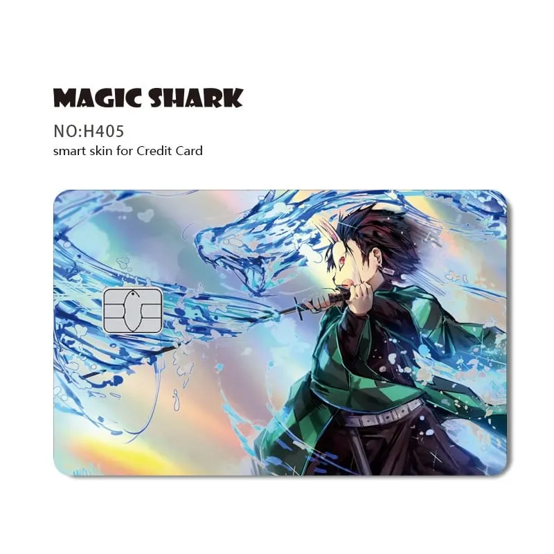 Magic Shark Demon Slayers Anime Cool Shinny Holographic Laser Skin Cover Sticker Film for Debit Credit Card