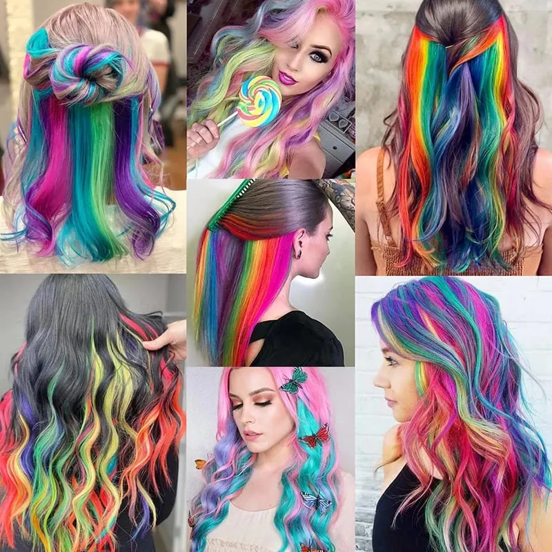 Clip coloré dans les Extensions de cheveux 10PS Extension colorée ondulée bouclée pour filles femmes points forts de fête pince synthétique dans le postiche