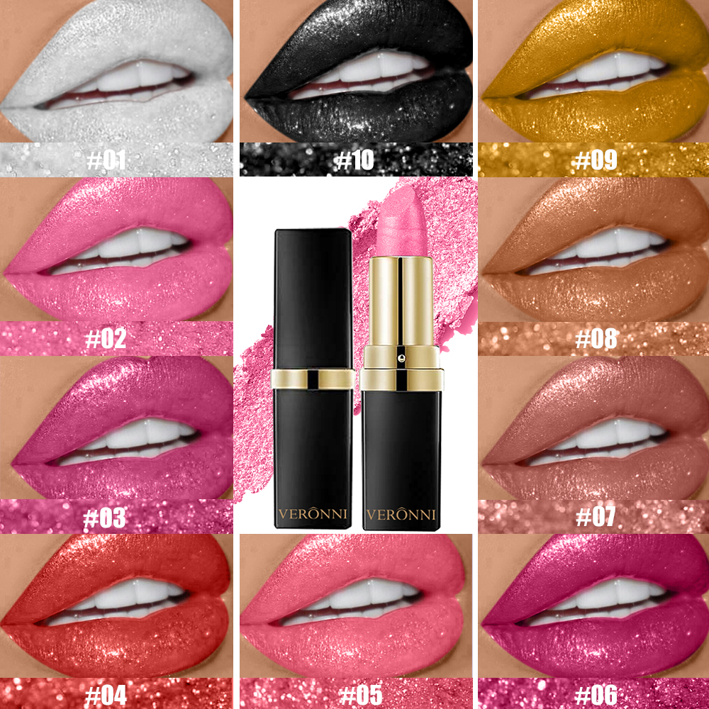 10 Color Glitter Lipsticks Shimmer Shiny Lipgloss Pearlescent Lip Tint Waterproof Long Lasting Diamond Lips Glaze Makeup Cosmeti — image 3