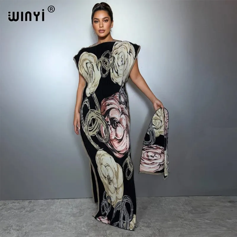 Plissee elastisches dünnes Kleid Frauen Crumple Design Plissee Luxus Abaya Muslim Party Kleid Poncho für Frauen Strand tragen Kaftan