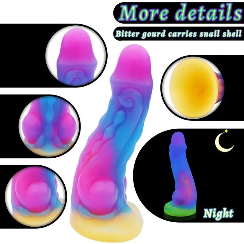 Sumbat Anal Bercahaya Malam Realistis Dildo Naga Monster Bercahaya untuk Wanita Pria Penyumbat Pantat Seksi Bentuk Anjing Mainan Seks untuk Pasangan — image 5