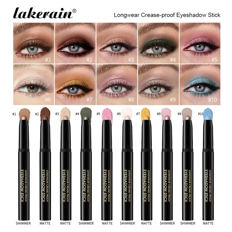10 Colors Longwear Crease-proof Eyeshadow Pencil Stick Lasting Glitter Shimmer Matte Eye Shadow Highlighter Pen Eyes Makeup Tool