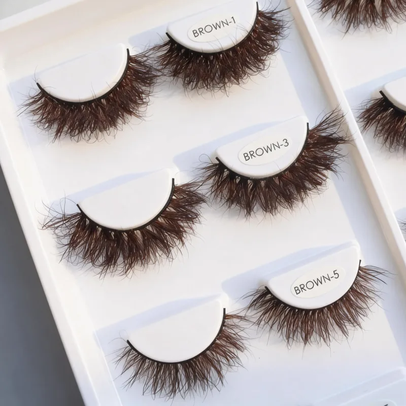 `Dark Brown 3D Mink False Eyelashes Fluffy Wispy Volume Strip Lashes Soft Handmade Brown Mink Lashes Natural Makeup Eye Beauty T