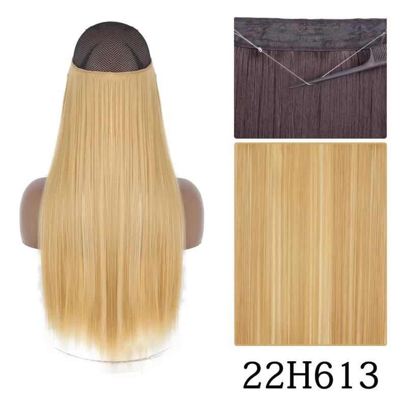 Synthetic Long Straight No Clip One Piece Hair Extension Natural Adjustable Line False Hairpiece For Women