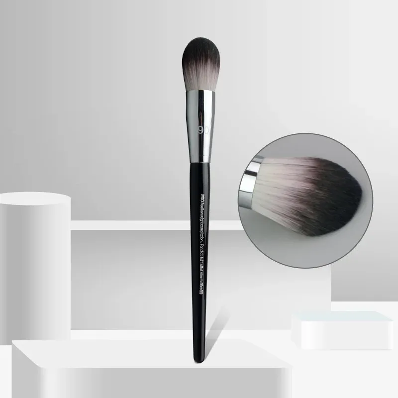 1 db Pro Round Powder sminkecset Beállítás Smink ecset Púder Kontúr szintetikus Haj Angled Foundation fa nyél — image 6