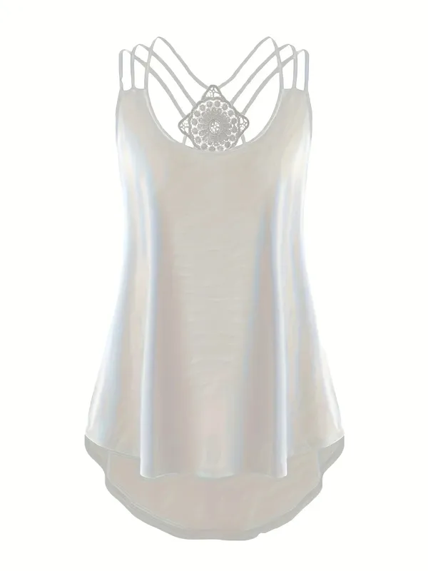Plus Size Summer Fashion Solid Color Suspender Criss Cross Cami Tank Women's Oversized Slight Stretch Backless Casual Top — image 4