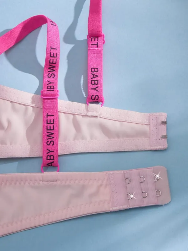 Ensemble de sous-vêtements pour femmes, couleur unie, sans couture, garniture en lettres, soutien-gorge Push Up, soutien-gorge confortable à armatures, ensemble de Lingerie décontracté pour tous les jours — image 7