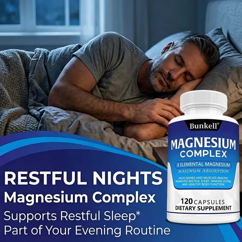 Complesso di magnesio 120 capsule - Integratore per la salute dei muscoli ossei e del cuore Supporto per il sonno Rilassamento muscolare Sollievo dallo stress e dall'ansia — image 5