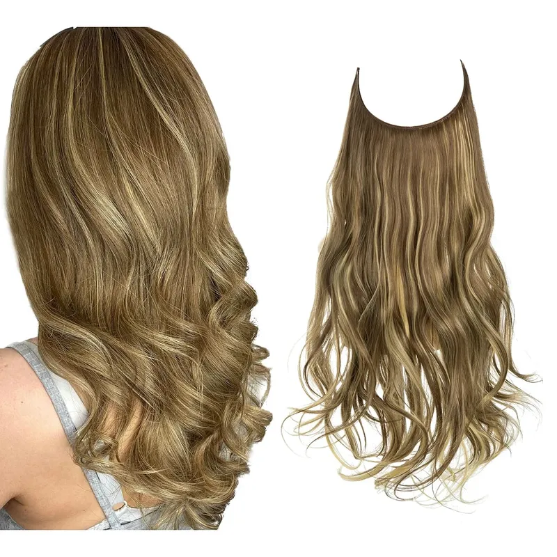 Synthetic No Clip Wave Hair Extensions Ombre Natural Black Blonde Pink One Piece False Hairpiece Fish Line Fake Hair Piece — image 26
