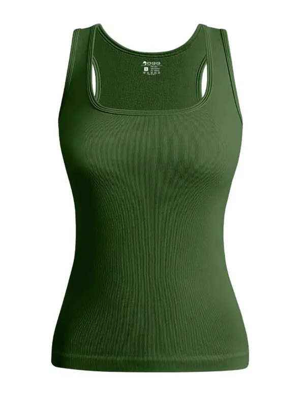 Hot Sale Summer Women's Basic Elastic Tank Top Sleeveless Square Collar Vest T-shirt Fashion Fitness Yoga Women's Casual Top — image 13