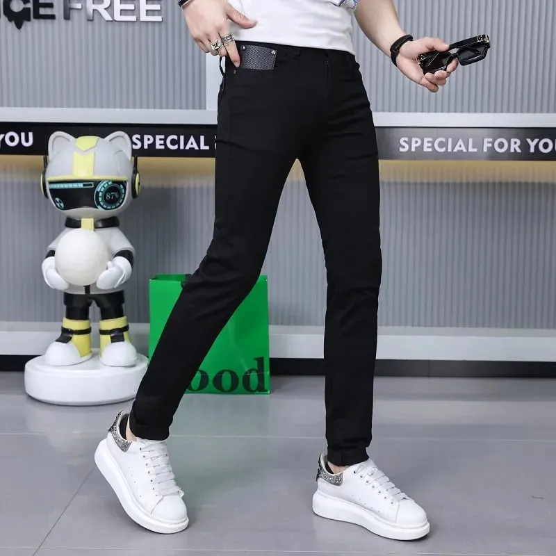 Pure Black Jeans Men's High-End Stylish and Personalized Fashion2024New Slim Fit Skinny Men's Clothing Summer Thin Trousers — image 3