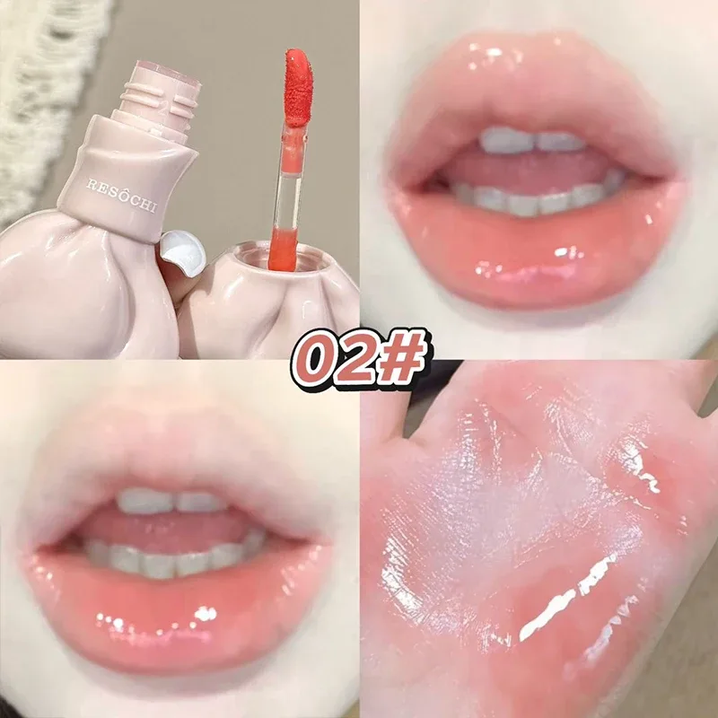 Tubo di prua Specchio acquoso Tinta per labbra Dolce Grigio Rosa Lucidalabbra idratante Vetro Lucido Smalto per labbra impermeabile Labbra carnose Cosmetici